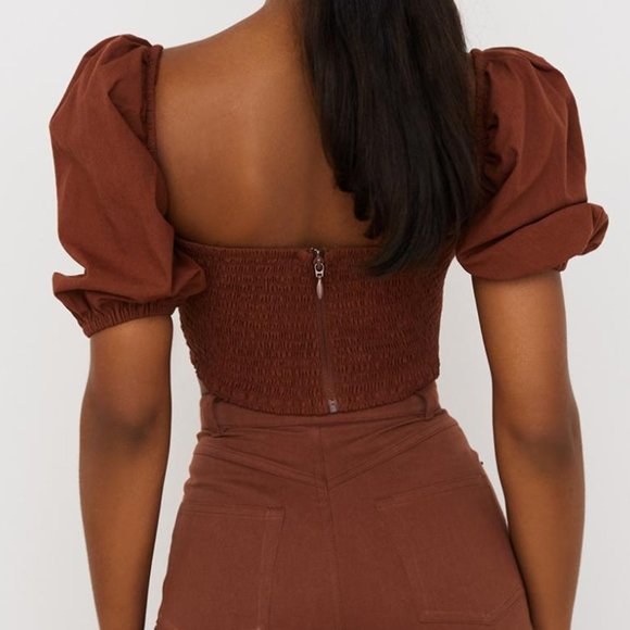 House of CB Lavanna Cocoa Puff Sleeve Cropped Top - Picture 3 of 8